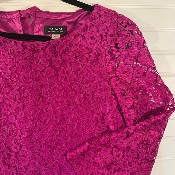 Tahari shiny purple bell shaped dress. Ribbon tie in back. Never worn. - Picture 2 of 3